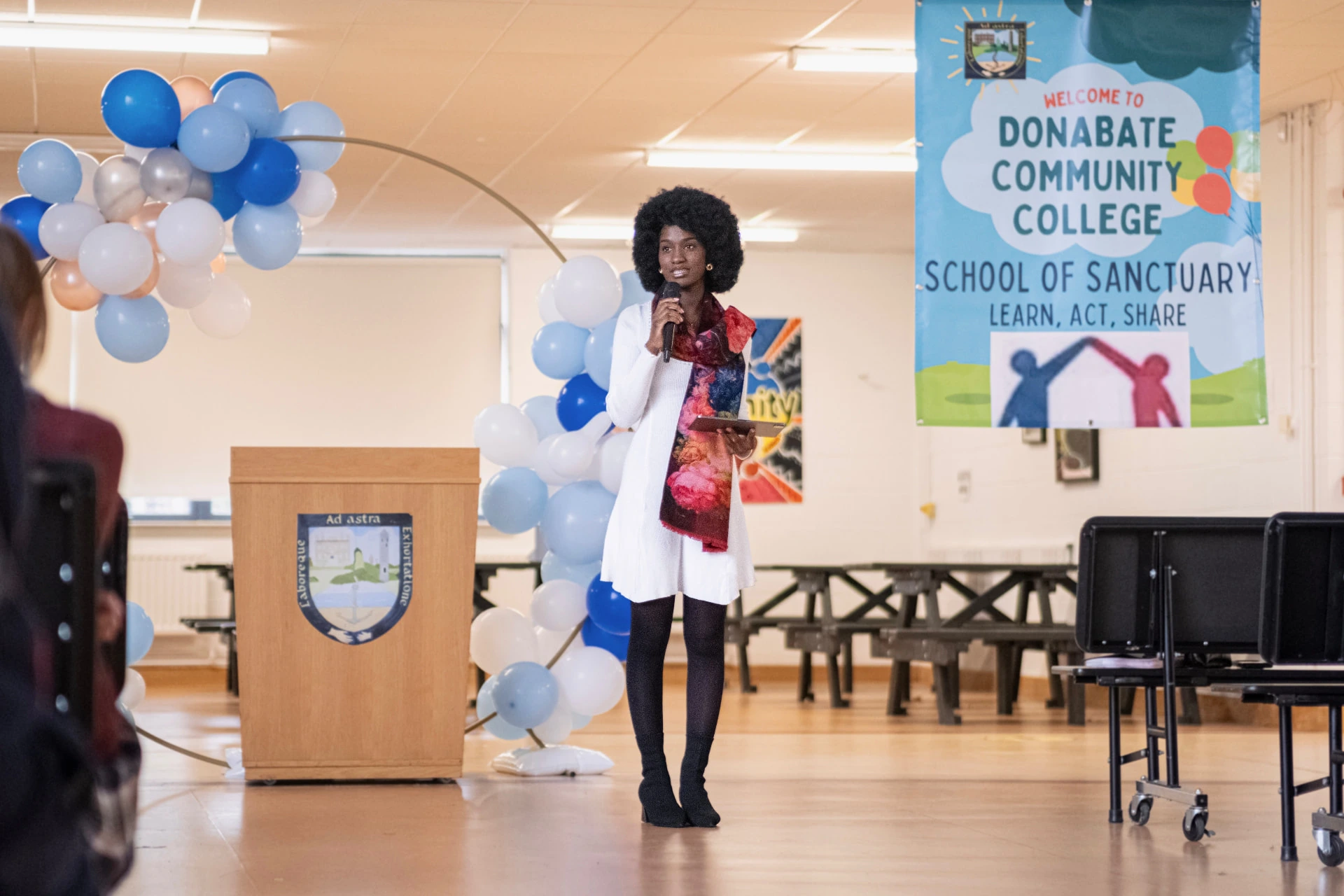 Elizabeth Zion addressing a school audience